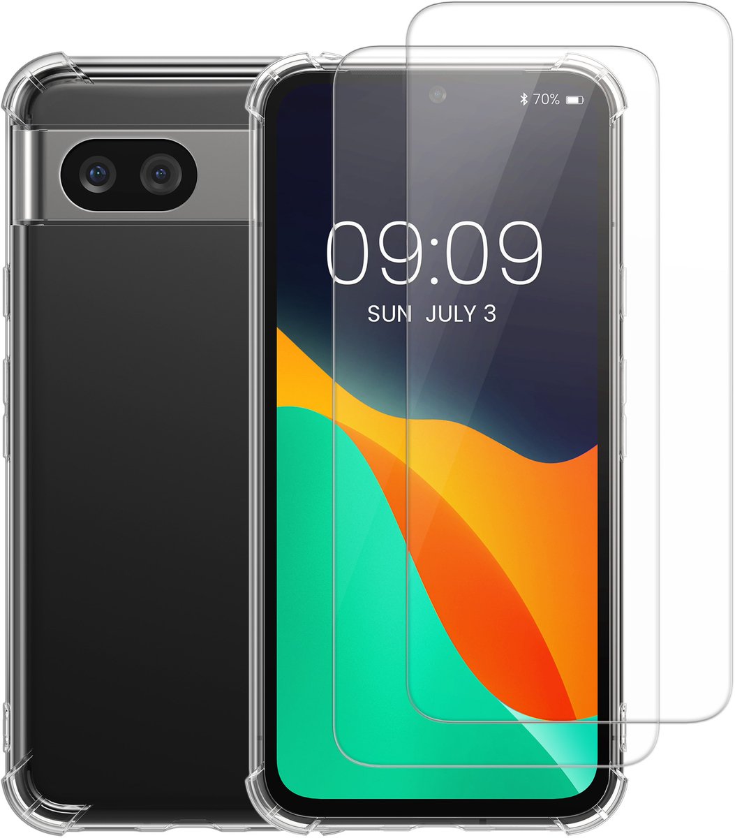 kalibri telefoonhoesje geschikt voor Google Pixel 8a hoesje - Smartphone case met 2x screenprotectors - Mobiele telefoon cover in transparant
