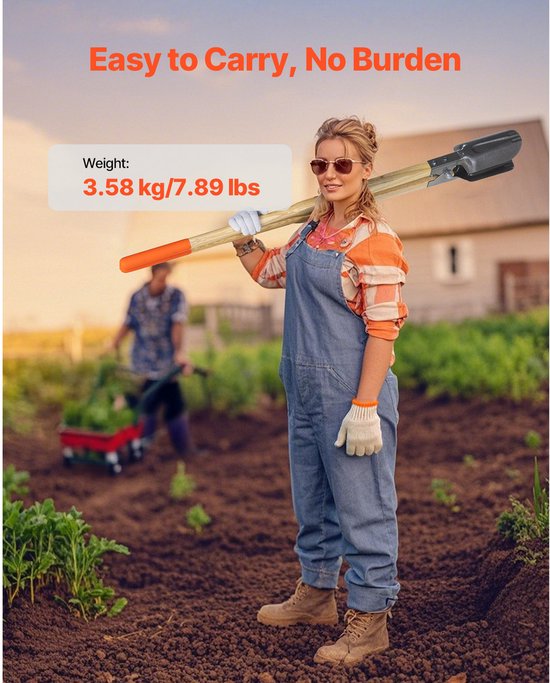 Grondspade, robuuste handmatige grondspade met metalen blad en schaalverdeling, gereedschap met houten handvat voor tuinieren en tuinieren, 57,5 inch — afbeelding 2
