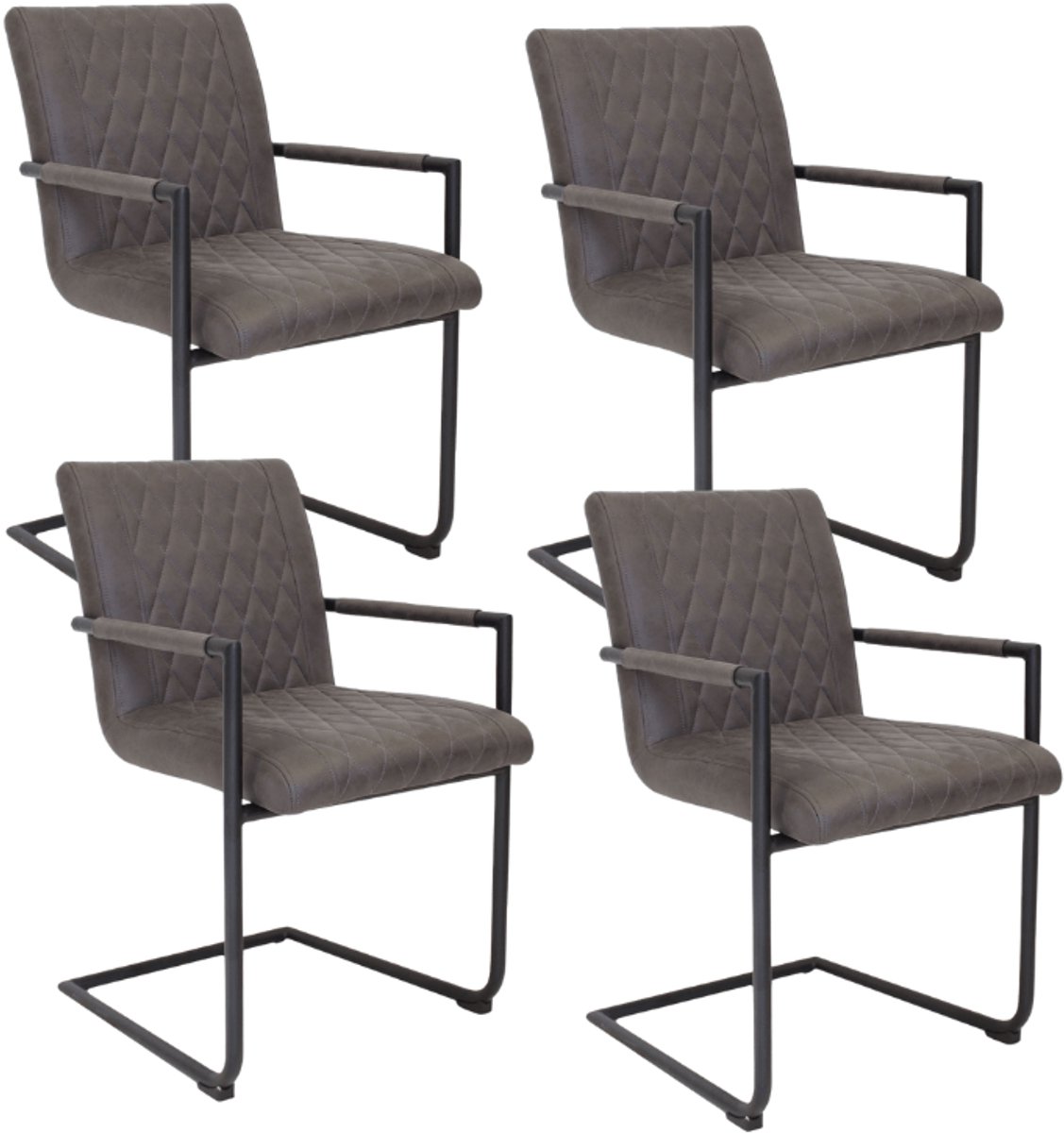 Dimehouse Set van 4 Eetkamerstoelen Dean Industrieel Antraciet - Microvezel Stof - Met Armleuningen - Stof - Industrieel