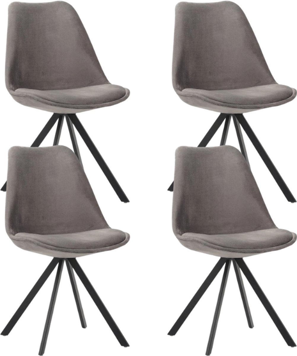 Dimehouse Set van 4 Eetkamerstoelen Jace Velvet Grijs - Zonder Armleuningen - Stof - Design Antraciet