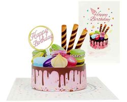 Pop up wenskaart - pop out wenskaart - felicitatie - verjaardag - verjaardagstaart - macarons - happy birthday - wenskaart - taart