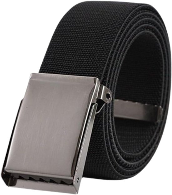 Ceinture/ceinture élastique/extensible unisexe, largeur 38 mm, avec boucle et extrémité en métal, couleur noir