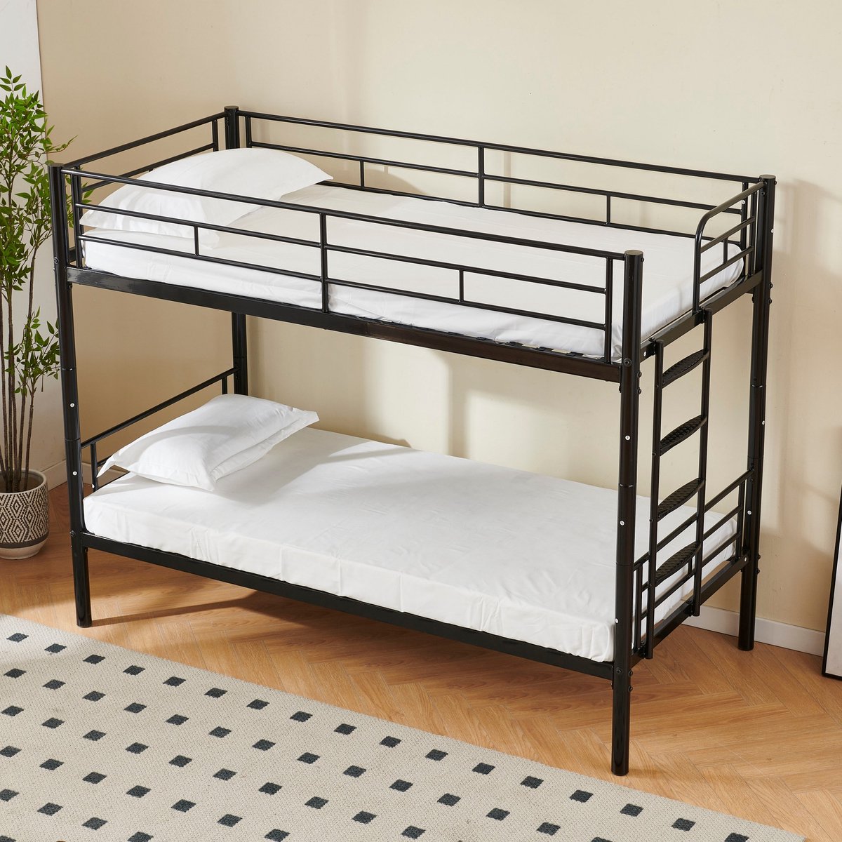 Sweiko Stapelbed - 90x200 cm - Veiligheidsrails - Metalen frame - Zonder matras - Zwart