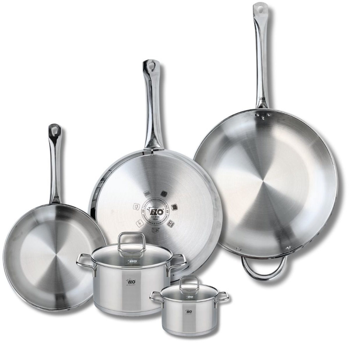 Set van 3 Kookpannen 24, 28 en 32 cm en 2 braadpannen 12 en 16 cm Elo Profi Citrin