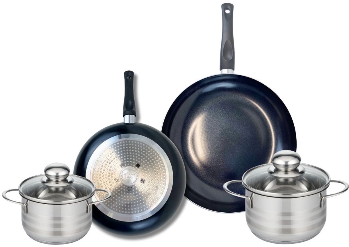 Set van 2 Koekenpannen 24 en 28 cm en 2 kookpotten 14 en 16 cm Elo Prima Brillant