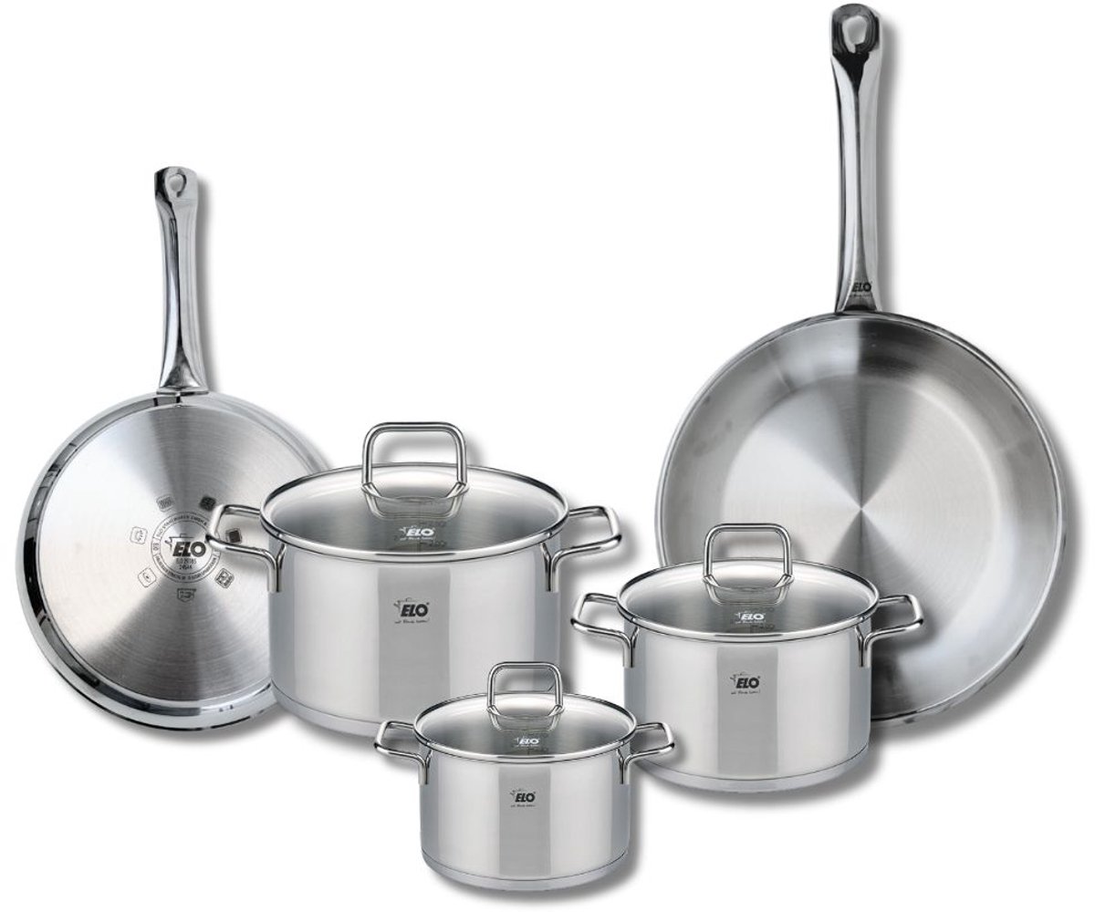 Set van 2 Koekenpannen 24 en 28 cm en 3 Kookpotten 14, 16 en 20 cm Elo Profi Citrin