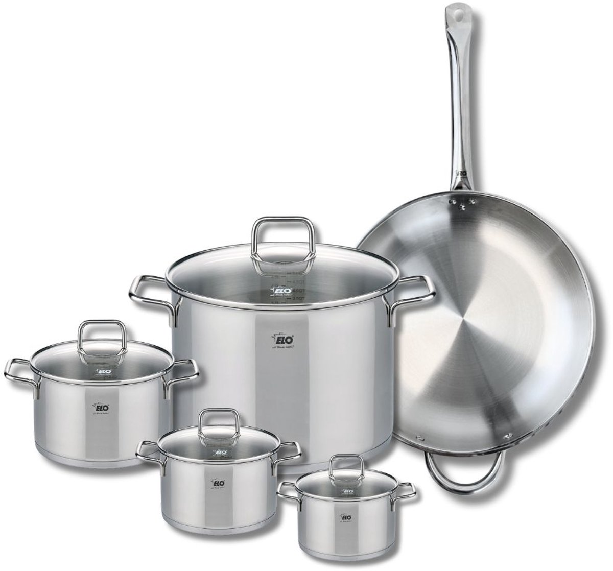 Set van 1 Koekenpan 32 cm en 4 kookpotten 12, 14, 16 en 26 cm Elo Profi Citrin