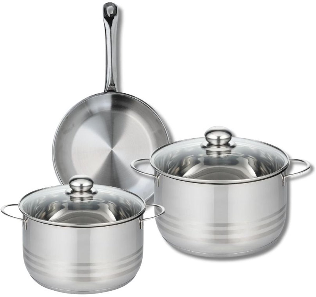 Set van 1 Koekenpan 24 cm en 2 kookpotten 20 en 24 cm Elo Profi Brillant