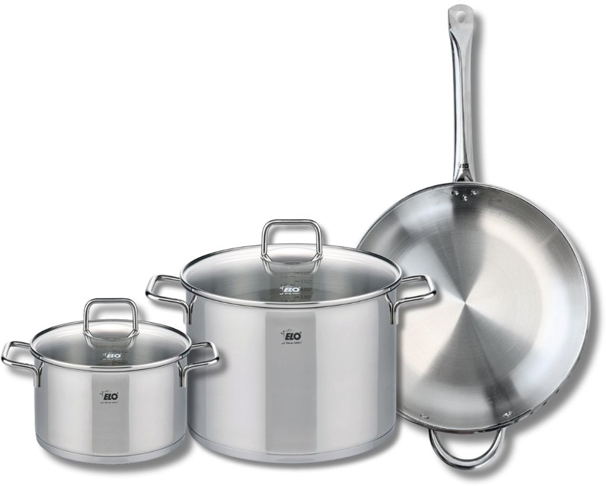 Set van 1 Koekenpan 32 cm en 2 kookpotten 20 en 26 cm Elo Profi Citrin