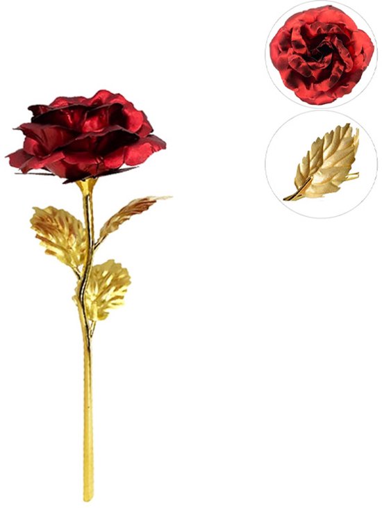 Plastic rozen - Rood Roos - Kunstbloemen - Kunstrozen - Roses of Eternity - Cadeaus voor vrouwen, vriendin, moeder - Voor feestdagen, jubilea, bruiloften - 1 stuk (Rood + Goud) - 25 x 8 x 8 cm