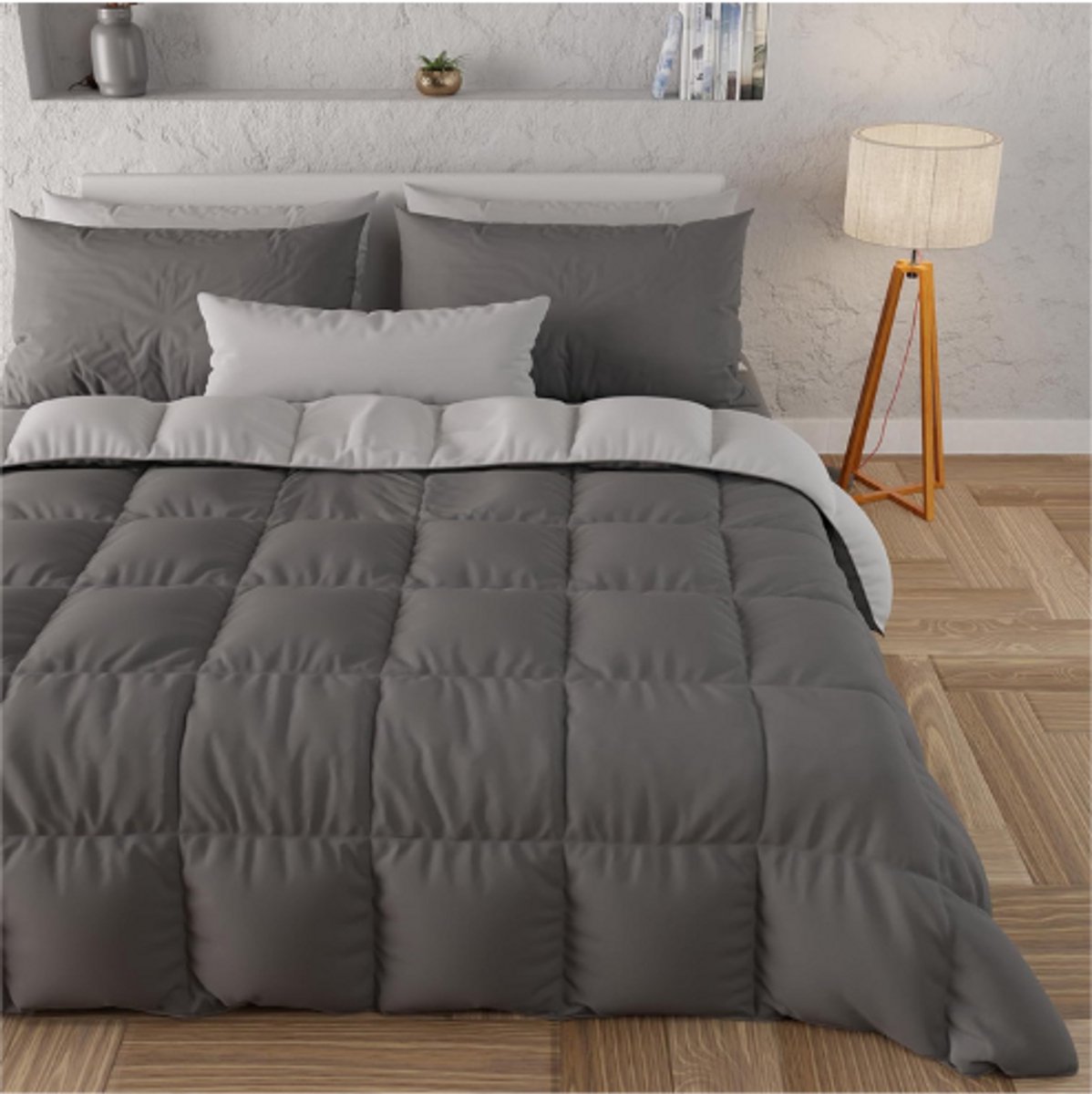 Warm En Zacht Microvezel Dekbed - Kingsize Dekbed 240 X 260 Cm - 100% Made In Italy - Ademend En Comfortabel - Grijs