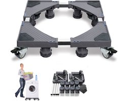 Koelkastonderstel, voetstuk voor wasmachine en droger, 45-75 cm verstelbaar, geschikt voor koelkasten, wasmachines - 8 voet met 4 wielen, grijs