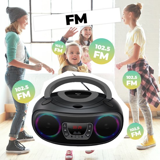 Denver Draagbare Radio CD Speler Kinderen - Bluetooth - Lichteffecten - Boombox - AUX - FM - TCL212BT - Grijs