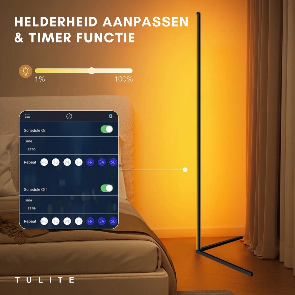 Moderne LED Vloerlamp RGB - App en afstandsbediening - Sfeerverlichting - Hoeklamp - Staanlamp - Led Verlichting Strip - Dimbaar - Voor Woonkamer - Zwart thumbnail 4