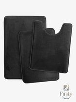 Finity shop - Badmat set 3-delig - Badkamervloermat - Douchemat - Toiletmat - vloermat - anti slip - Zwart- Badkamer - Absorberend