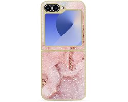 Casemania Hoesje Geschikt voor Samsung Galaxy Z Flip 5 - Roze - Diamant Marmer Glitter Back Cover