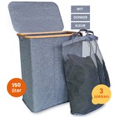 Bol.com Goliving Wassorteerder 3 Vakken - 150L - Opvouwbare Wasmand Met Deksel - 3 Uitneembare Zakken Met Kleurlabels - 57 x 37 ... aanbieding