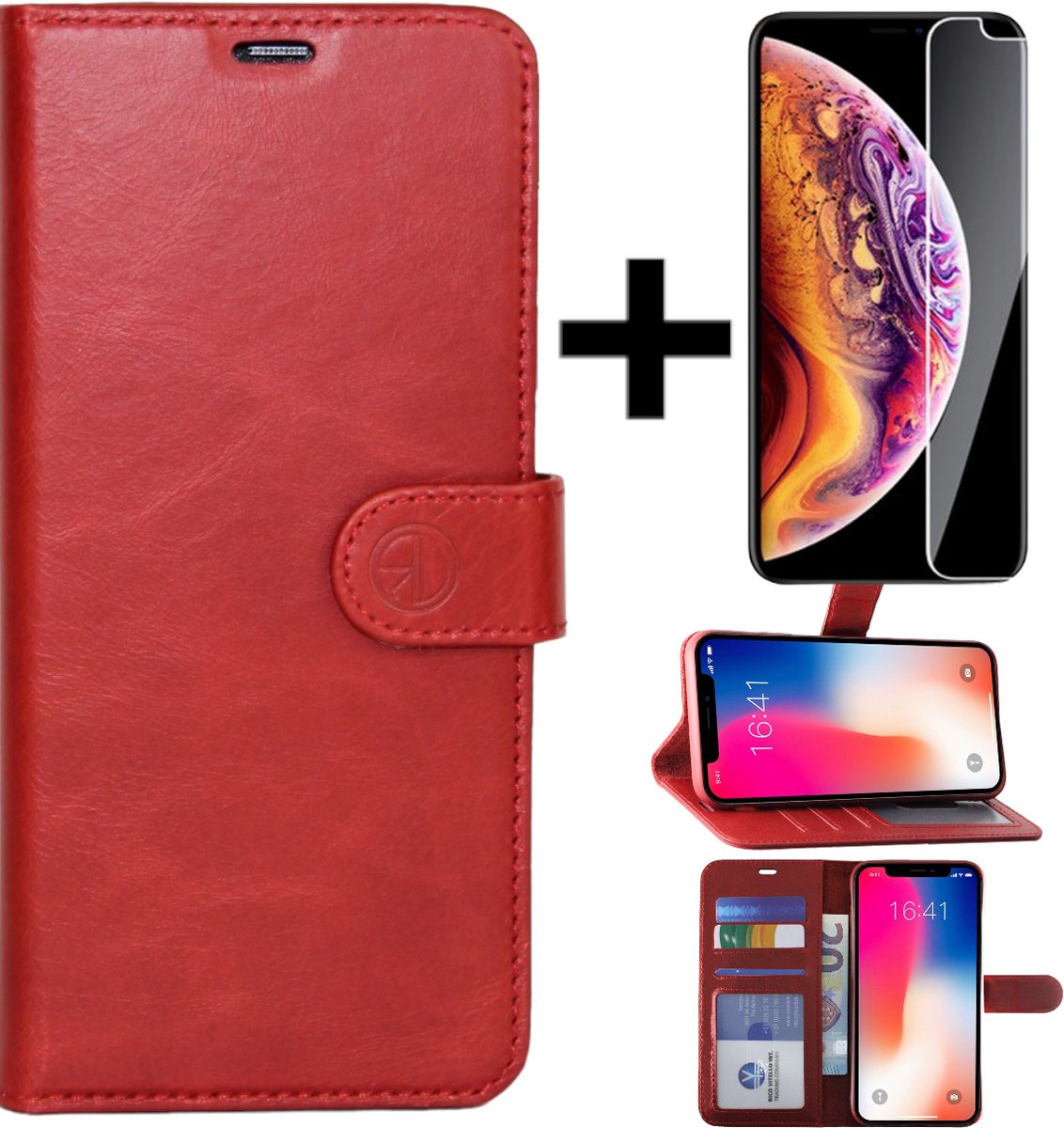 Rico Vitello Leren Book Case Geschikt voor iPhone X/XS/iphone 10 (X/Xs) Rood