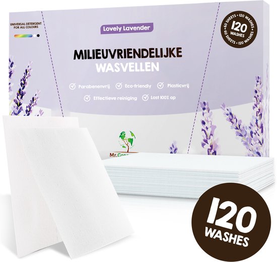 Mr. Green Mind Wasstrips - 120 Wasbeurten -- Lovely lavender- Wasmiddel Wasmiddeldoekjes incl. wasverzachter