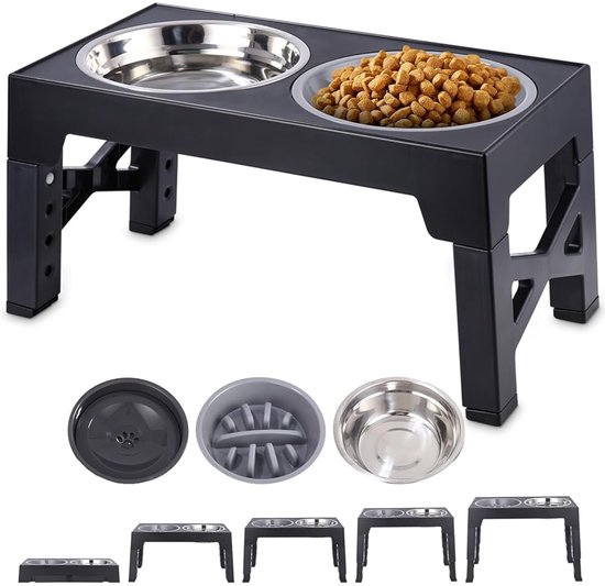 Hondenbak Verhoogde voerbak Hondenbak Verhoogde opvouwbare hondenbak met lekvrije waterbak Slow Feeder hondenbakken 4 Hoogte verstelbaar voor grote middelgrote kleine honden