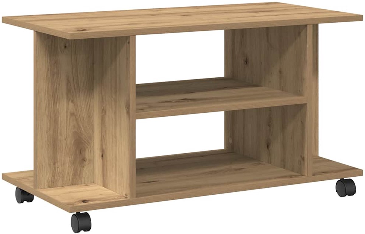 vidaXL - Tv-meubel - met - wieltjes - 80x40x45cm - bewerkt - hout - artisanaal - eiken