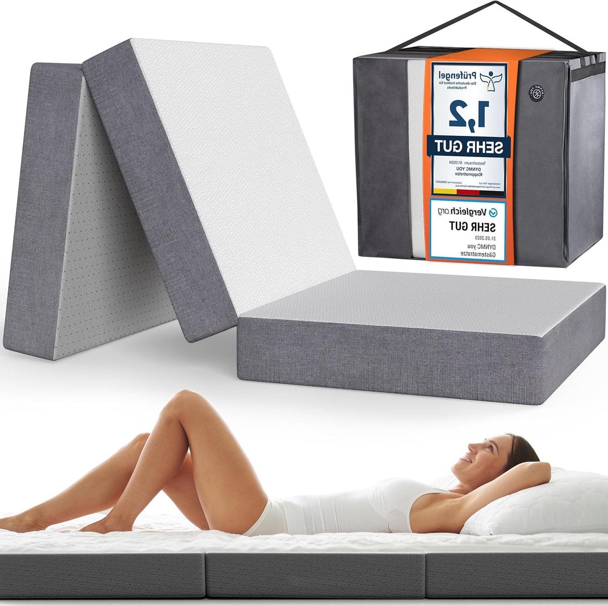 Vouwmatras gastmatras opvouwbaar medium hard H3 dik en praktisch vouwbed voor gasten van gemengde stof inclusief hoes - Vloermatras logeerbed opvouwbaar