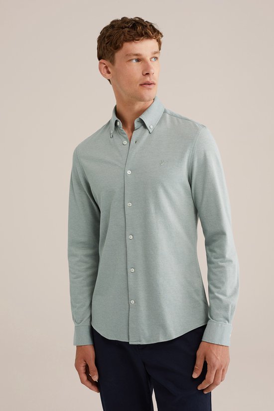 WE Fashion Heren slim fit overhemd van piqué jersey