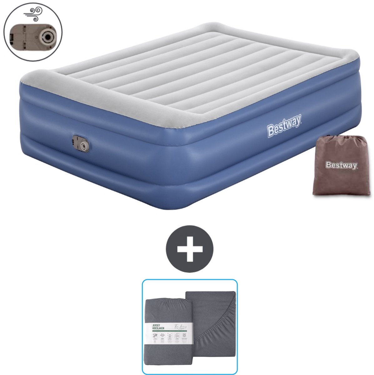 Bestway luchtbed - 2-Persoons - 152 x 203 x 56 cm - Grijs/Blauw - Inclusief pomp en Hoeslaken