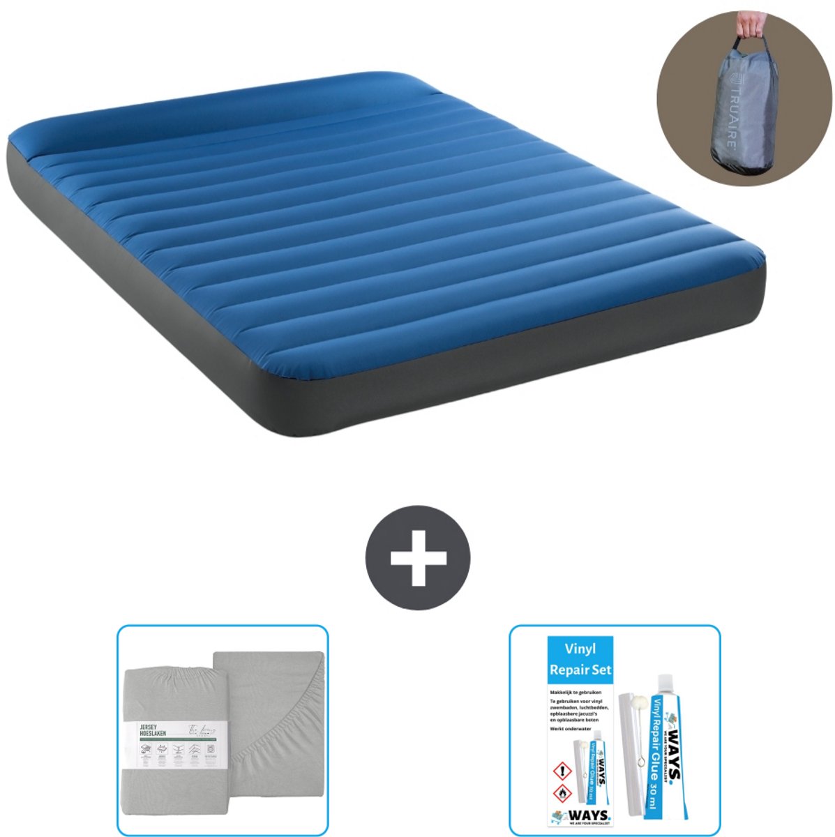Intex Luchtbed - 2-Persoons - 152 x 203 x 22 cm - Blauw - Inclusief pomp - Hoeslaken en Reparatieset