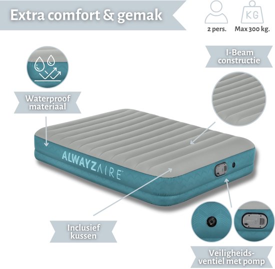 Bestway luchtbed Alwayszair - 2-Persoons -152 x 203 x 36 cm - Grijs/Blauw - Inclusief pomp en Hoeslaken van Bestway — afbeelding 3