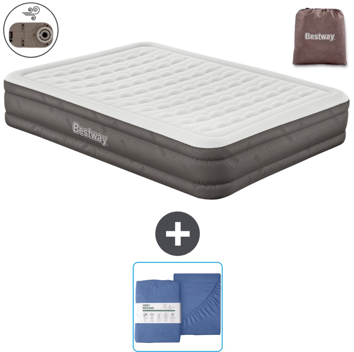 Bestway luchtbed - 2-Persoons - 152 x 203 x 36 cm - Bruin - Inclusief pomp en Hoeslaken