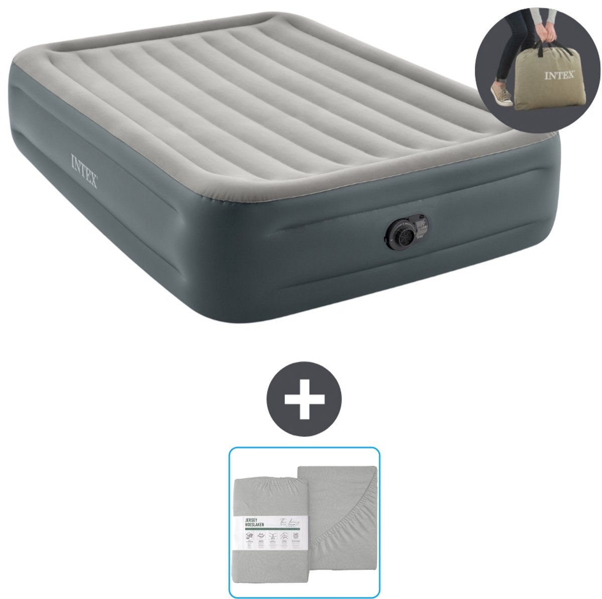 Intex Luchtbed - 2-Persoons - 152 x 203 x 46 cm - Grijs - Inclusief pomp en Hoeslaken