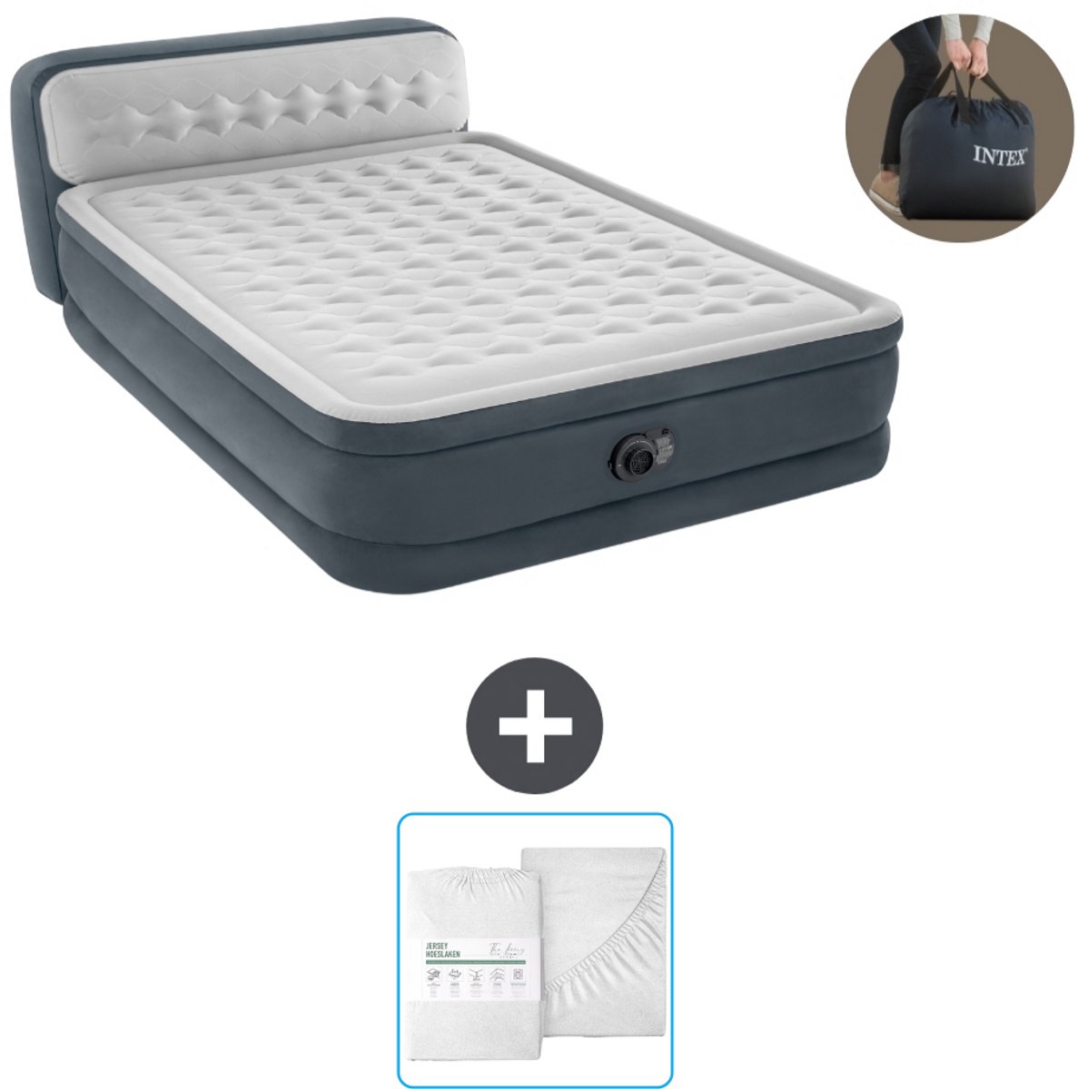Intex Luchtbed - 2-Persoons - 152 x 236 x 86 cm - Grijs - Inclusief pomp en Hoeslaken