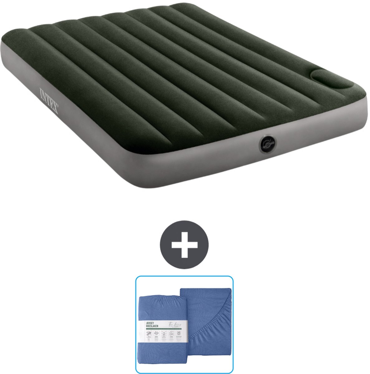 Intex Luchtbed - Twijfelaar - 137 x 191 x 25 cm - Groen - Inclusief en Hoeslaken