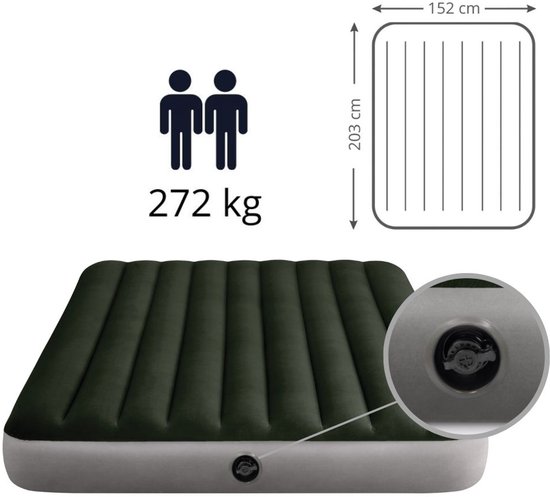 Intex Luchtbed - 2-Persoons - 152 x 203 x 25 cm - Groen - Inclusief en Hoeslaken van Intex — afbeelding 4
