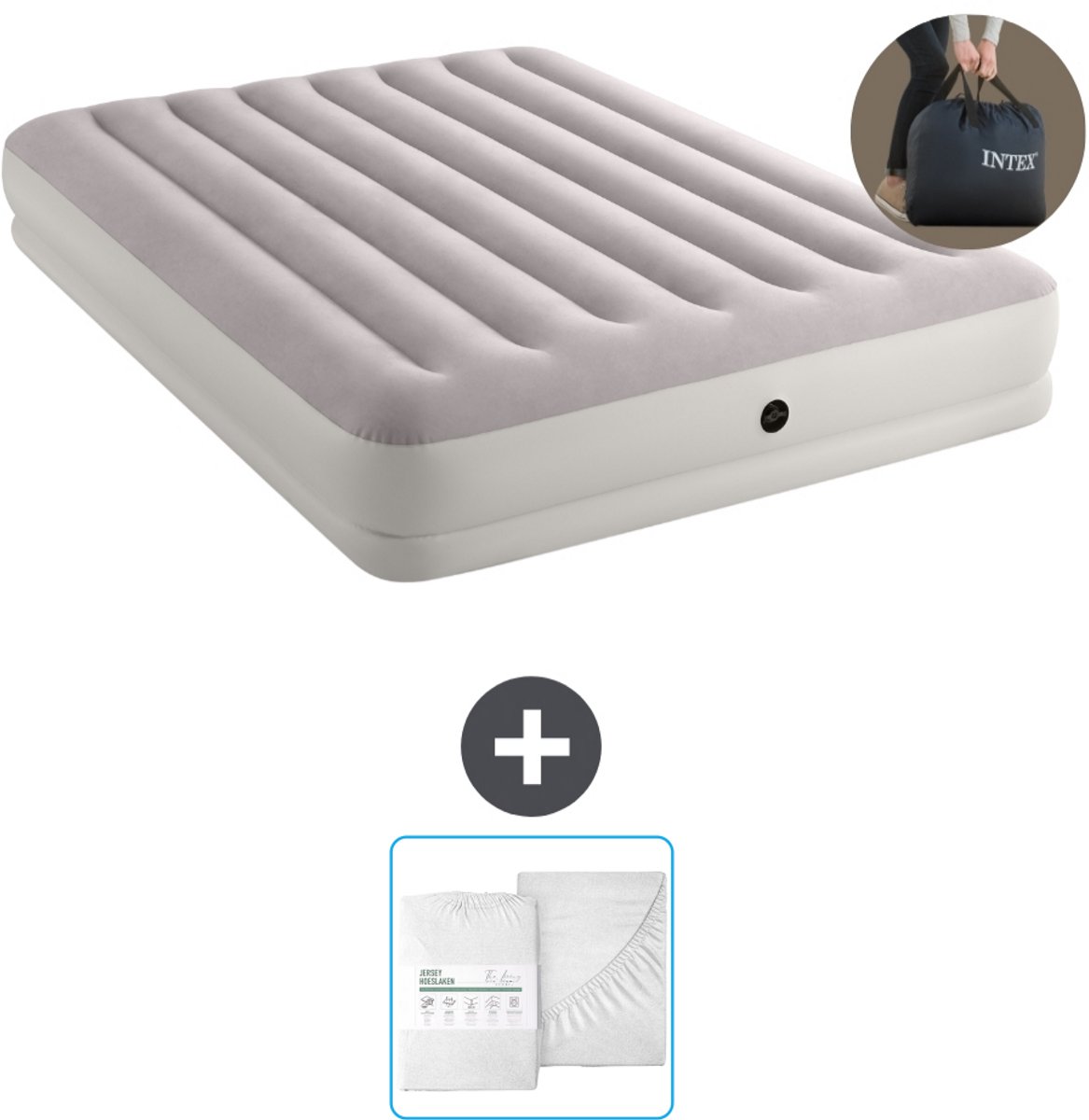 Intex Luchtbed - 2-Persoons - 152 x 203 x 30 cm - Grijs - Inclusief pomp en Hoeslaken