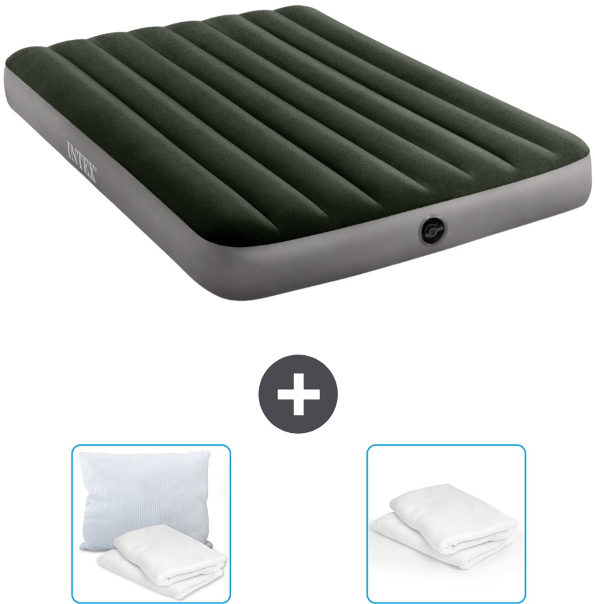 Intex Luchtbed - Twijfelaar - 137 x 191 x 25 cm - Groen - Inclusief Kussen en Kussenbeschermer
