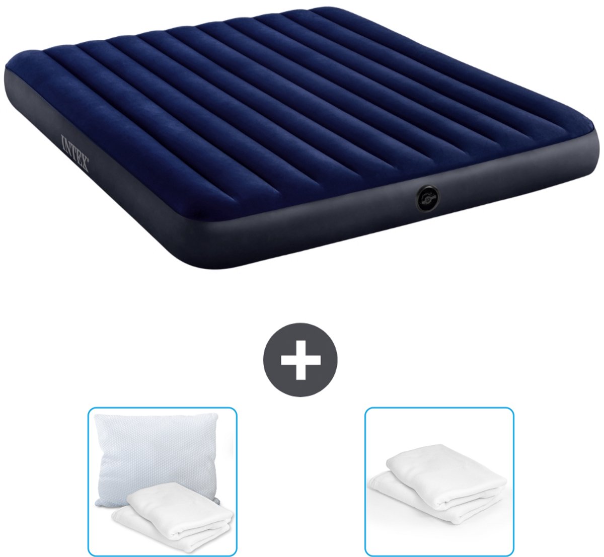 Intex Luchtbed - 2-Persoons - 183 x 203 x 25 cm - Blauw - Inclusief Kussen en Kussenbeschermer