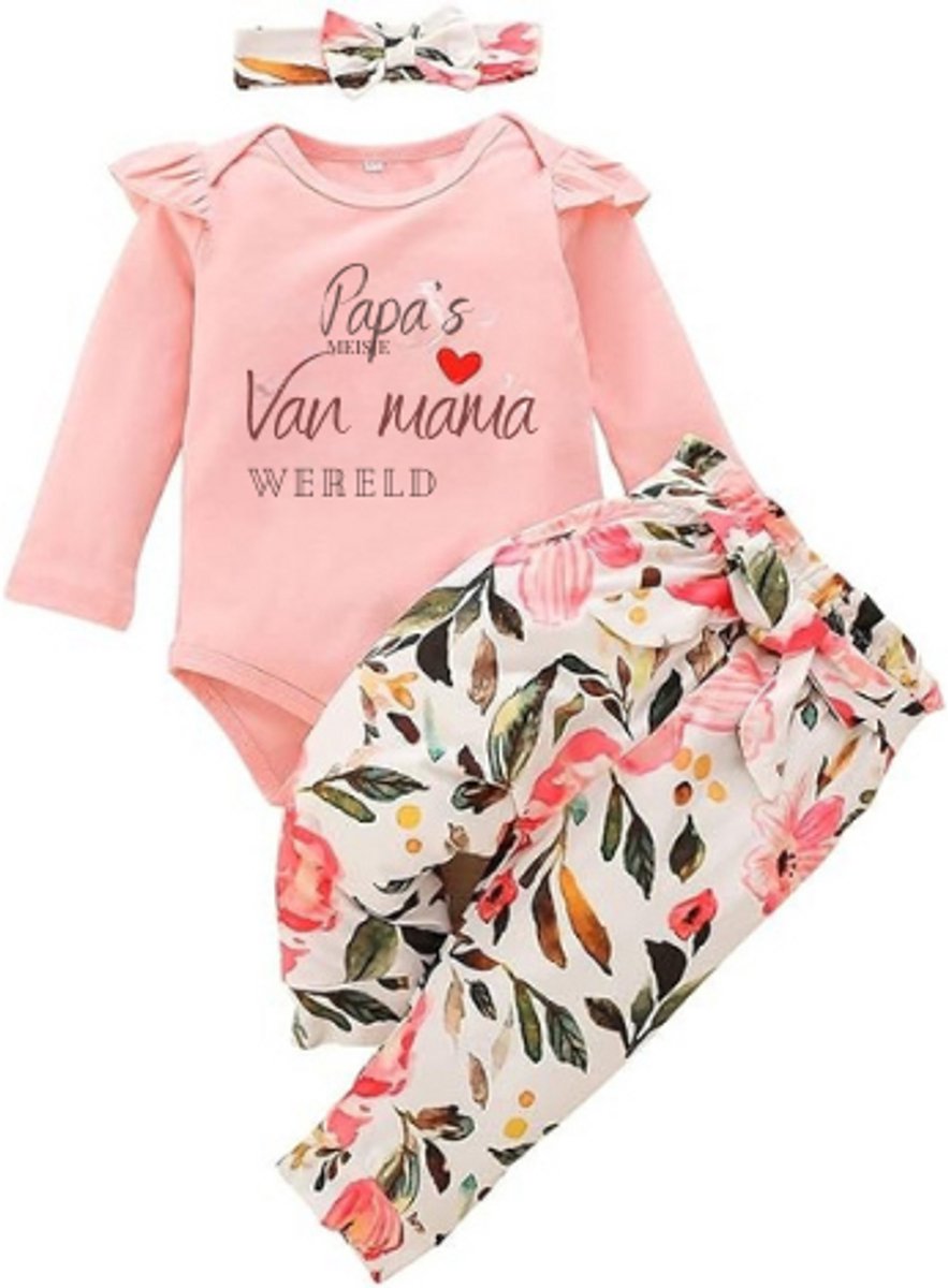 Image of 3-Delige Baby Meisjes Kleding Set - Mama’s Baby Romper Met Lange Mouwen - Luipaard Outfit Voor Baby Meisje 0-18 Maanden