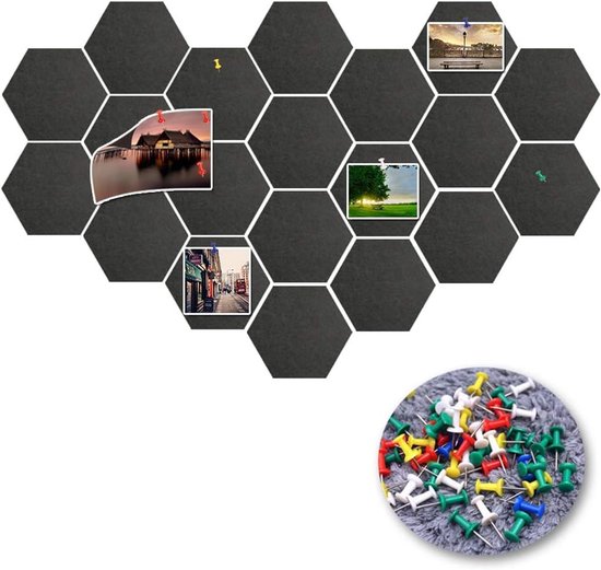 HonGien 21-delige vilten prikbordset kleur zeshoekig zelfklevend prikbord met 30 veelkleurige spelden voor foto-memo-weergave afbeelding tekening notities kleur wanddecoratie HonGien 21-delige vilten prikbordset kleur zeshoekig zelfklevend prikbord met 30 veelkleurige spelden voor foto-memo-weergave afbeelding tekening notities kleur wanddecoratie