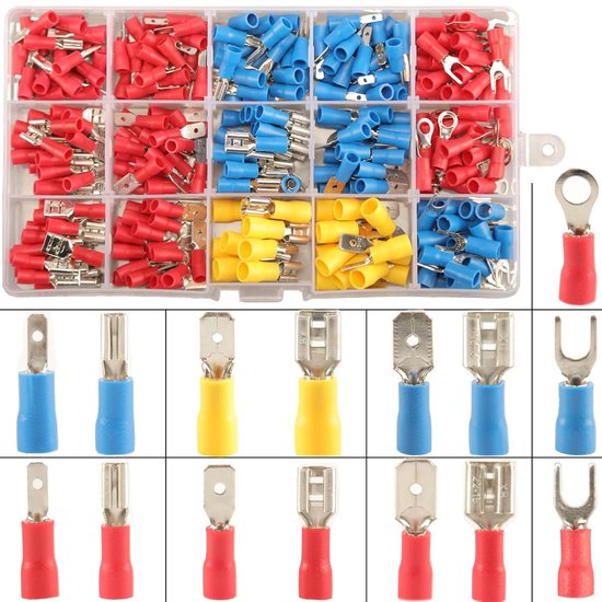 Foto: Kabelschoenen set kabelschoenen assortiment 280 stuks elektrische connector ge soleerde kabelschoenen knelverbinders knelverbindingen gesorteerd krimp connector crimp spade krimp terminals