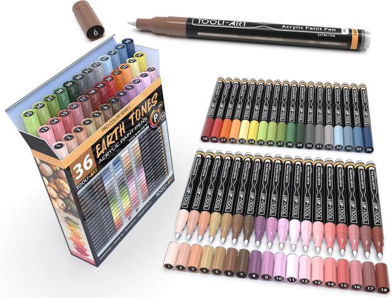 TOOLI-ART 36 acrylic pens, skin and earth tones, set of 0.7 mm, extra thin tip for writing/drawing on stones, canvas and other surfaces. Non-toxic, quick dry TOOLI-ART 36 acrylic pens, skin and earth tones, set of 0.7 mm, extra thin tip for writing/drawing on stones, canvas and other surfaces. Non-toxic, quick dry