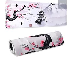 foto van Grote Muismat 90x40 | Gaming Muismat | Wit | XXL | Antislip | Desktop Mat | Computer Mat | Blossom