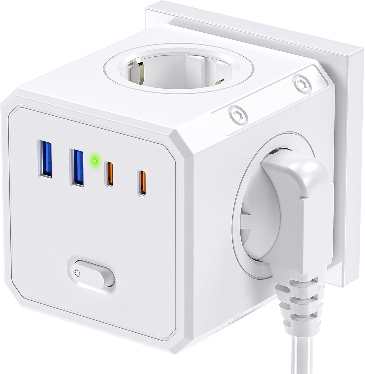 Multifunctionele USB-Wandcontactdoos met Overspanningsbeveiliging - 8-in-1 Stopcontact voor Thuis en Reizen