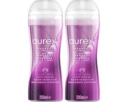 Durex - Massage Olie en Glijmiddel - 2-in-1 - Aloë Vera - 200ml x2