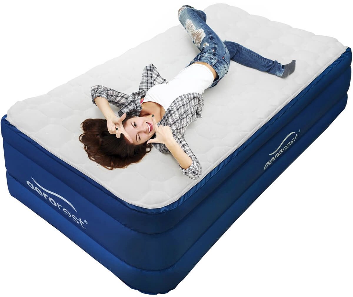 AeroRest 1-persoons luchtbed | 210 x 99 x 51 cm | Afritsbaar topmatras | Inclusief bijpassend hoeslaken + reparatiekit + hoofdkussen