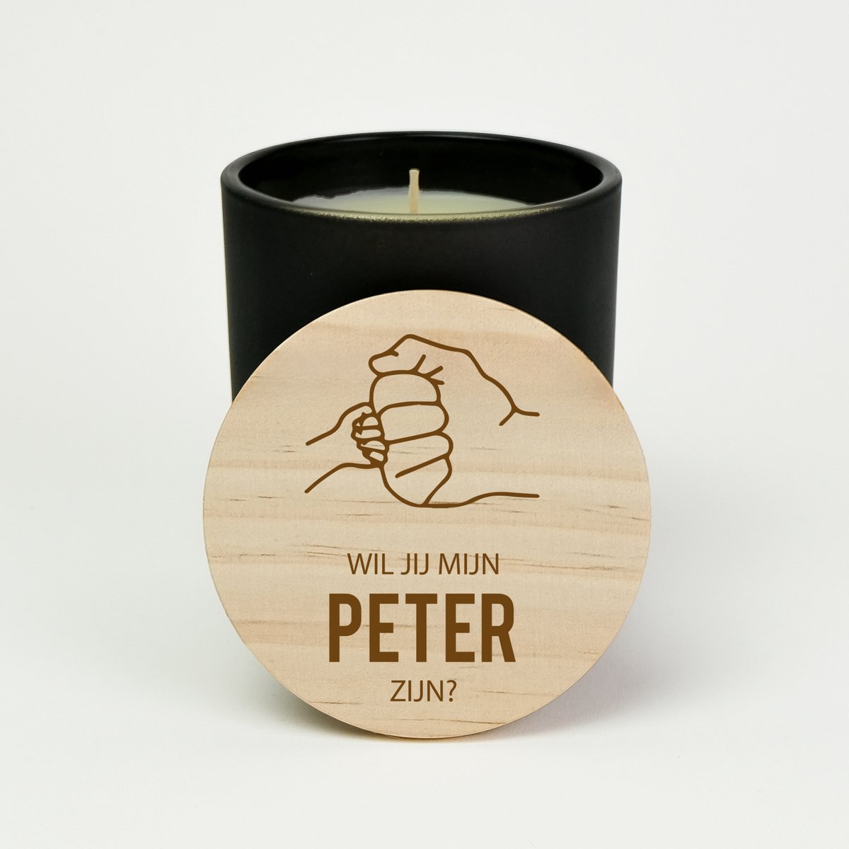 Geurkaars in glas - Peter vragen - Wil jij mijn peter zijn - Geurkaarsen geschenkset - Geurkaars - ZWART - Fistbump gravure design