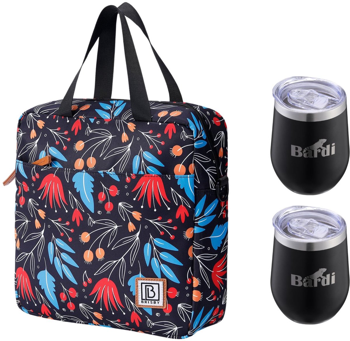 Brisby Koeltas 7L Night Flower + 2 Brisby Thermosbekers Zwart – Complete Lunch-set voor Onderweg!