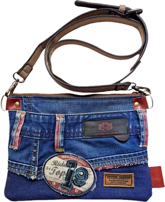 Toetie & Zo - Sac fait main en Jeans - Patchwork - Sac festival - Blauw - Marron - Sac bandoulière - Sac bandoulière - 23bx18hx3d