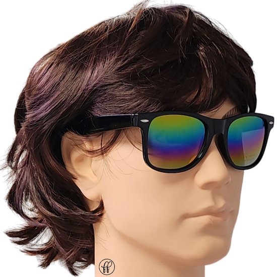 Fako Fashion® - 3x Zonnebril Zwart - Heren Zonnebril - Dames Zonnebril - Classic - UV400 - Zwart - Regenboog Spiegelglazen - 3 Stuks van Fako Fashion® — afbeelding 2